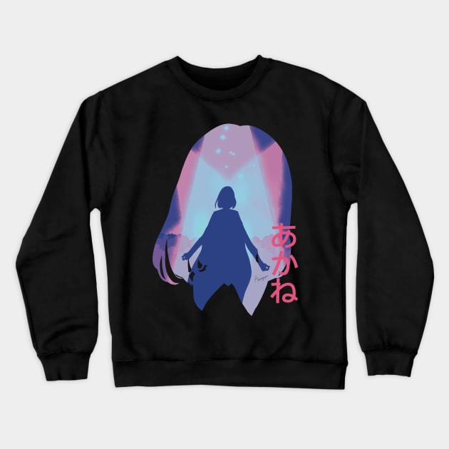 Oshi no Ko or My Star Idol's Child Anime and Manga Characters Akane Kurokawa the Genius Actress Awesome Neon Silhouette Figure on the Lalalie Stage featured with Cute Pink Akane Japanese Lettering Crewneck Sweatshirt by Animangapoi